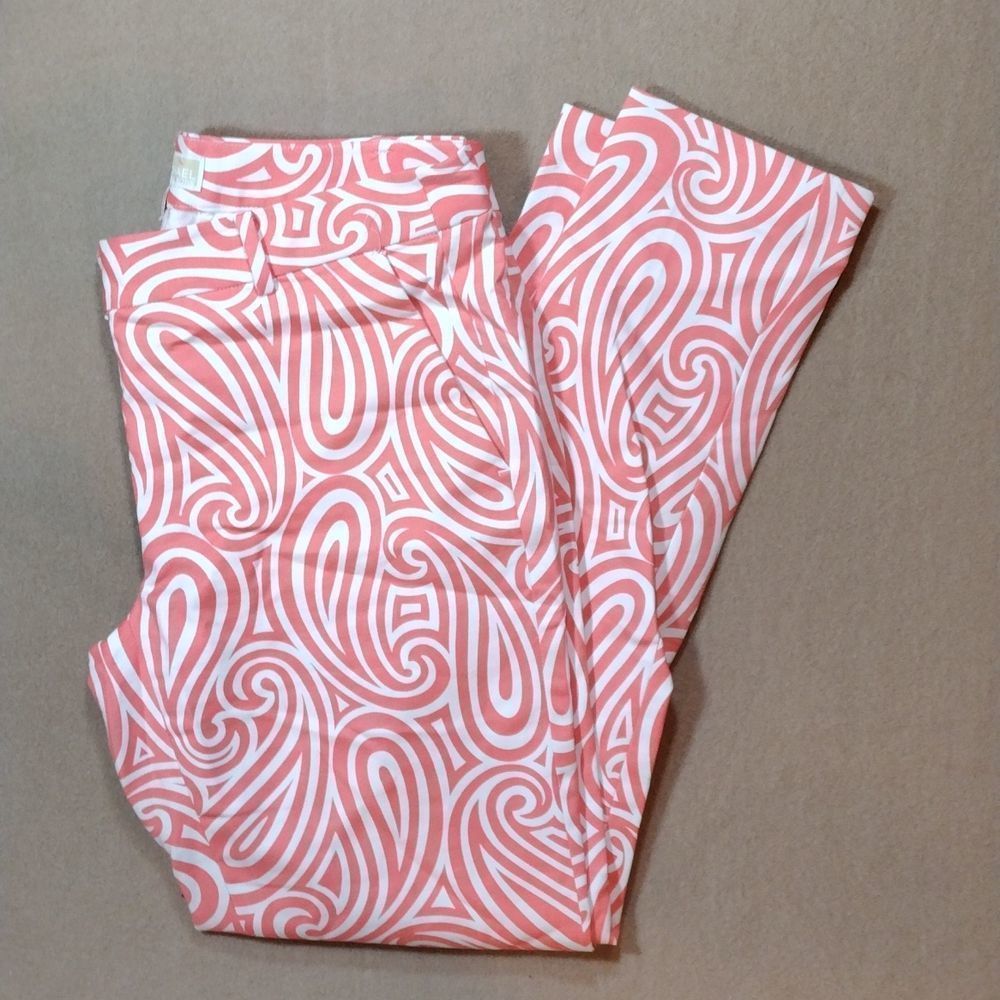 MICHAEL KORS Swirled Miranda Skinny Pants Caribbean Pink White